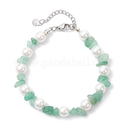 3Pcs Natural Mixed Gemstone Chip & Glass Shell Round Beaded Bracelets&nbsp;BJEW-JB12317