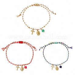 3Pcs 3 Colors Bohemian Brass Religon Cross Virgin Charm Bracelet Sets&nbsp;DS9557-1