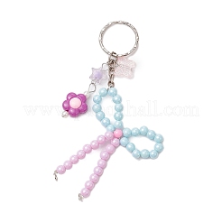 Opaque Acrylic Beads with Brass Crimp Beads and Iron Split Key Rings Keychains&nbsp;KEYC-JKC01188