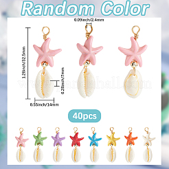 40Pcs Starfish Dyed Synthetic Turquoise & Natural Cowrie Shell Pendants&nbsp;PALLOY-SC0004-41