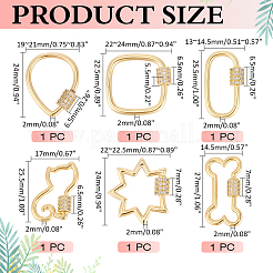 6Pcs 6 Styles Brass Micro Pave Clear Cubic Zirconia Screw Carabiner Lock Charms&nbsp;KK-ME0004-07