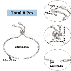 8Pcs Adjustable 304 Stainless Steel Slider Bracelets Making&nbsp;STAS-SC0006-03P