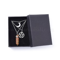 Bullet Natural Unakite Pendant Tiered Necklaces&nbsp;NJEW-JN02457-02