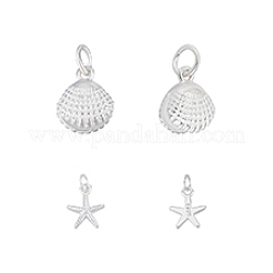 4Pcs 2 Styles Starfish/Shell Shape 925 Sterling Silver Sea Animal Charms&nbsp;STER-PH0003-43