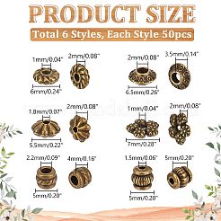 300Pcs 6 Styles Tibetan Style Alloy Spacer Beads&nbsp;FIND-PH0020-41AB