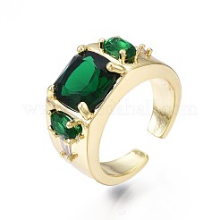 Green Cubic Zirconia Rectangle Chunky Open Cuff Ring for Women&nbsp;X-RJEW-N035-095