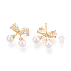 Brass Clear Cubic Zirconia Stud Earrings&nbsp;EJEW-T048-09A