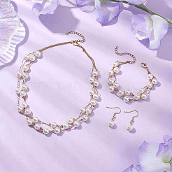 Round ABS Plastic Imitation Pearl Beads Necklace & Bracelet & Dangle Earring Sets for Women&nbsp;SJEW-JS01306