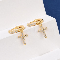 925 Sterling Silver Micro Pave Clear Cubic Zirconia Hoop Earrings for Women&nbsp;EJEW-G427-01G-02
