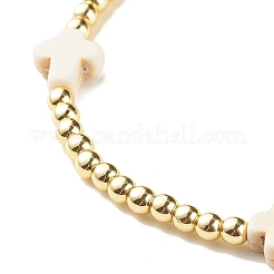 Synthetic Hematite Round Beaded Stretch Bracelet with Synthetic Turquoise(Dyed) Cross&nbsp;BJEW-JB07975-01