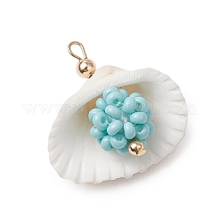 Clam Shell & Glass Seed Beaded Pendants&nbsp;PALLOY-MZ00526-04