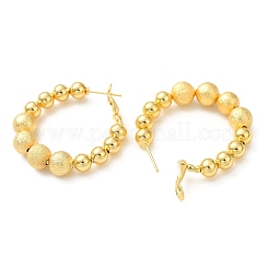 Rack Plating Brass Round Beaded Hoop Earrings&nbsp;EJEW-Z019-02C-G