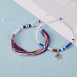 2Pcs 2 Color Alloy Enamel Star Charms Braided Bead Bracelet&nbsp;BJEW-SW00046