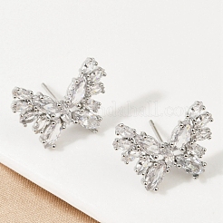 Butterfly Brass Micro Pave Cubic Zirconia Stud Earrings&nbsp;EJEW-M082-17P-01