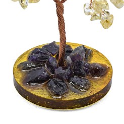 Natural Yellow Quartz & Amethyst Chip Pachira Glabra Display Decorations&nbsp;DJEW-K025-06C