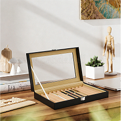 Black PU Leather Pen Organizer Boxes with Clear Glass Visible Window Lid&nbsp;CON-WH0107-129A