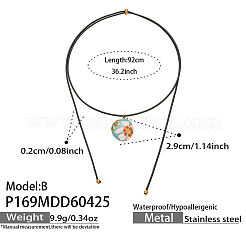 304 Stainless Steel Enamel Flat Round with Flower Pendant Slider Necklaces for Women&nbsp;WG77423-03