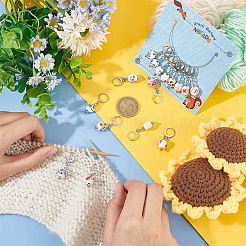 Round with Flower Pattern Handmade Printed Porcelain Ceramic Pendant Stitch Markers&nbsp;HJEW-AB00459