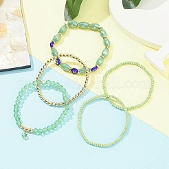 5Pcs 5 Style Glass & Lampwork Evil Eye Stretch Bracelets Set&nbsp;BJEW-JB09619-04