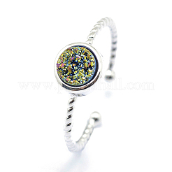 Electroplate Natural Druzy Agate Cuff Finger Rings&nbsp;RJEW-I052-04P