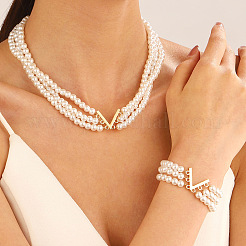 Alloy & Plastic Pearl Oval Multilayer Beaded Necklaces for Women&nbsp;WH-WG3E119-01