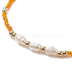 7Pcs 7 Colors Natural Pearl & Glass Seed & Brass Beaded Stretch Anklets Set for Women&nbsp;AJEW-AN00529