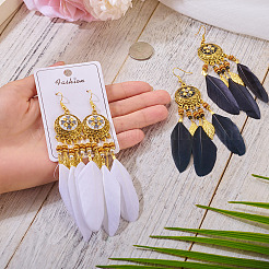 2Pairs 2 Colors Feather Chandelier Earrings&nbsp;EJEW-TA0001-81A