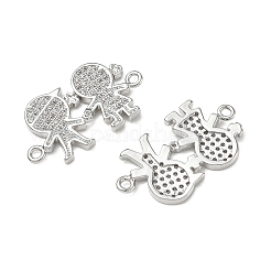 Brass Micro Pave Clear Cubic Zirconia Connector Charms for Jewelry Making&nbsp;CU-CBAAA59-01P-01