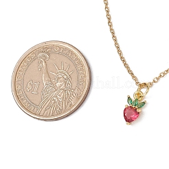 Strawberry Brass Crimson Cubic Zirconia Pendant Necklaces&nbsp;NJEW-JN05148-01