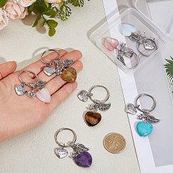 7Pcs Heart Natural & Synthetic Gemstone Keychain&nbsp;KEYC-FH00094