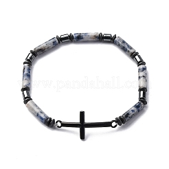 Column Natural Blue Spot Jasper Bead Stretch Bracelets&nbsp;BJEW-F493-03EB