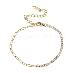 304 Stainless Steel Paperclip Chain & Rhinestone Cup Chains  Bracelets for Women&nbsp;BJEW-D456-06G-01