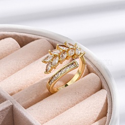 Rack Plating Brass Micro Pave Clear Cubic Zirconia Cuff Finger Rings for Women&nbsp;RJEW-M028-03G