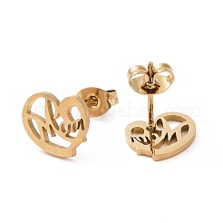 304 Stainless Steel Heart with Word MOM Stud Earrings and Pendant Necklace&nbsp;AJEW-B019-04