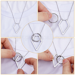 1Pc Stainless Steel Rhombus Pendant Cable Chain Necklaces for Women&nbsp;NJEW-HS0001-09