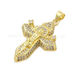Cross Theme Rack Plating Brass Micro Pave Cubic Zirconia  Pendants&nbsp;KK-Z074-61G