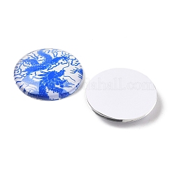 Blue and White Floral Printed Glass Cabochons&nbsp;X-GGLA-A002-30mm-XX