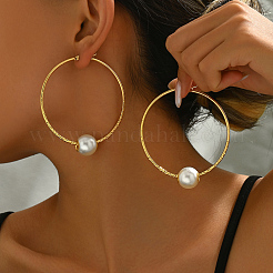Stainless Steel Plastic Imitation Pearl Round Hoop Earrings&nbsp;KY5122
