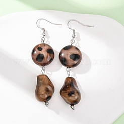 Leopard Print Acrylic with 304 Stainless Steel Dangle Earrings&nbsp;EJEW-Z171-01P