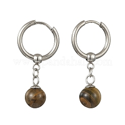 Natuarl Tiger Eye Round Hoop Earrings&nbsp;EJEW-JE06593-03