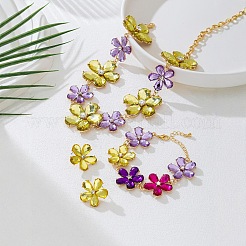 Alloy Glass Flower Stud Earring & Link Bracelets & Necklaces Sets&nbsp;FS-WG3B0F9-01