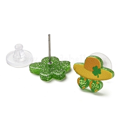 Saint Patrick's Day Theme Acrylic & 304 Stainless Steel Stud Earring for Women Men&nbsp;EJEW-H112-01C