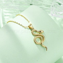 Brass Snake Pendant Cable Chain Necklaces for Women&nbsp;LS-NJEW-S438-01A-G