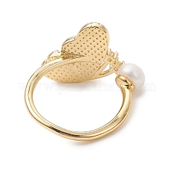 3Pcs 3 Colors Butterfly Brass Micro Pave Clear Cubic Zirconia & Abalone Shell Cuff Open Rings&nbsp;RJEW-JR00997