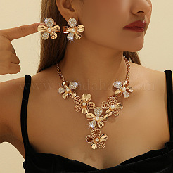 Flower Alloy Crystal Rhinestone & Plastic Pearl Pendant Necklaces & Stud Earrings Sets for Women&nbsp;FS-WGF8FDA-01