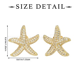 1 Pair Starfish Brass Micro Pave Clear Cubic Zirconia Studs Earrings&nbsp;EJEW-SZ0002-08G