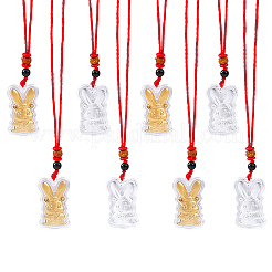 16Pcs 2 Colors Gold Foil Rabbit Pendant Necklaces Set with Red Ropes&nbsp;NJEW-CA0001-08