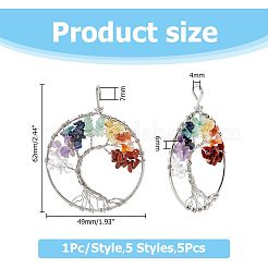 5Pcs 5 Styles Natural Amethyst & Rose Quartz & Aquamarine & Chakra Stone&nbsp;KK-HS0001-04