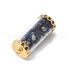 Glass Tube with Natural Lapis Lazuli Chip Beads Inside Pendants&nbsp;FIND-B054-01G-01