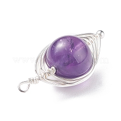 Natural Stone Copper Wire Wrapped Connector Charms&nbsp;X-PALLOY-JF01377-01